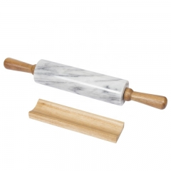 Amazon Hot Selling Marble Ceramic Rolling Pin Marble with Wooden Stand