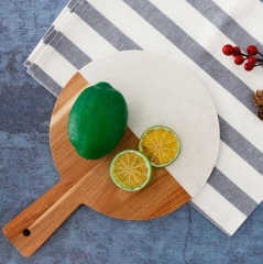 Round Shape Wooden Cheese Board Marble and Wood Cheese Board