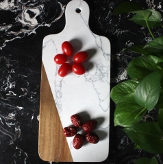 Rectangle Shape Wood and Marble Cheese Board White Color Marble Wood Cutting Board with Handle