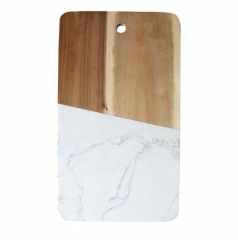 Rectangle Wood And Marble Cutting Board White Marble Cheese Board With Handle