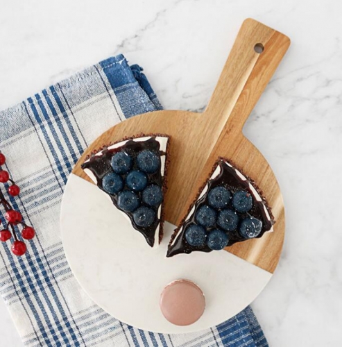 Round Shape Wooden Cheese Board Marble and Wood Cheese Board