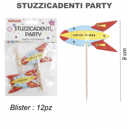 Stuzzicadenti party astronave 12 pezzi 9cm
