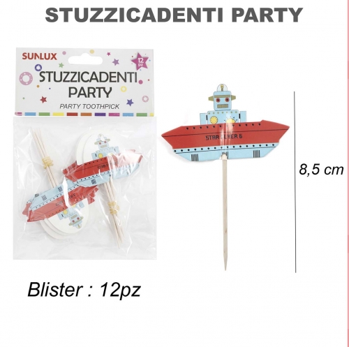 Stuzzicadenti party barchetta 12 pezzi 8.5cm