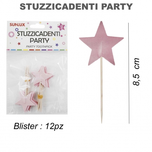 Stuzzicadenti party stella rosa 12 pezzi 8.5cm