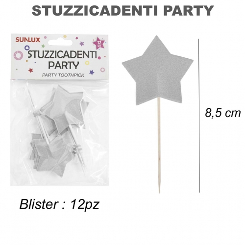 Stuzzicadenti party stella argentato 12 pezzi 8.5cm
