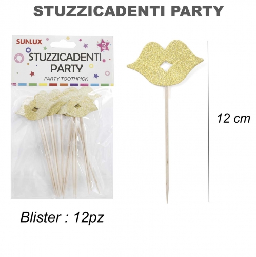 Stuzzicadenti party bocca oro 12 pezzi 12cm