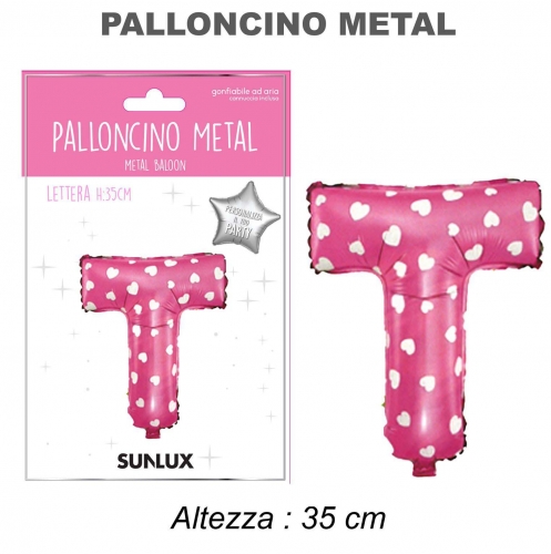 Palloncino rosa metal 35cm lettera T