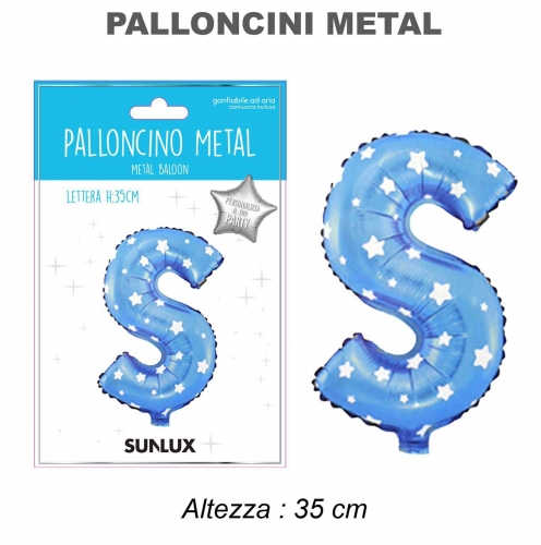 Palloncino celeste metal 35cm lettera S