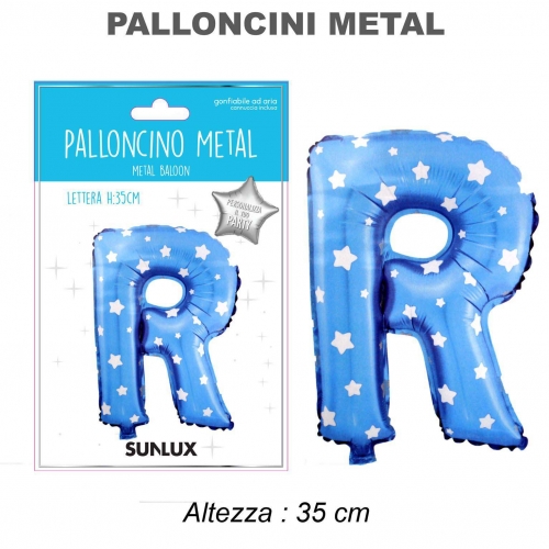 Palloncino celeste metal 35cm lettera R