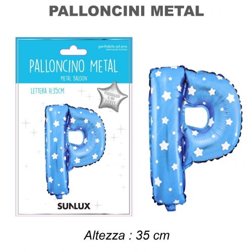 Palloncino celeste metal 35cm lettera P