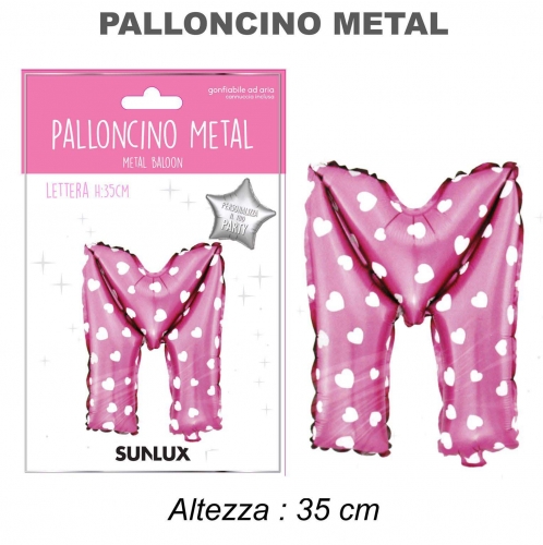 Palloncino rosa metal 35cm lettera M