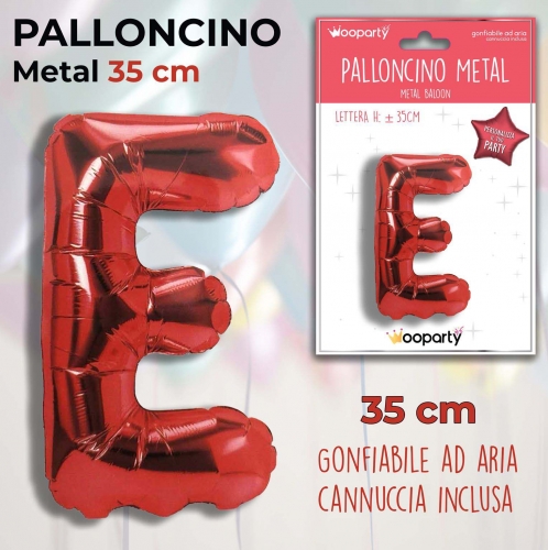 Palloncino rosso metal 35cm lettera E
