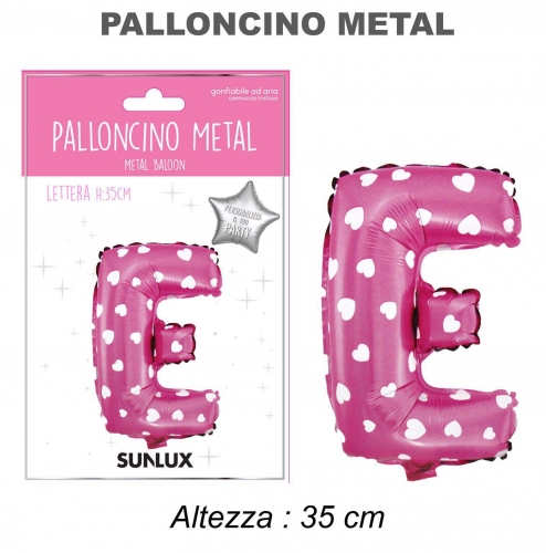 Palloncino rosa metal 35cm lettera E