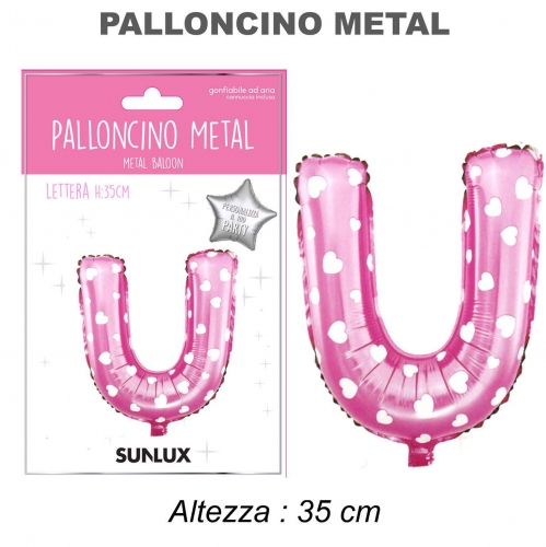 Palloncino rosa metal 35cm lettera U