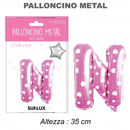 Palloncino rosa metal 35cm lettera N