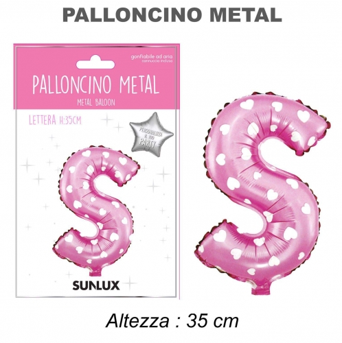 Palloncino rosa metal 35cm lettera S