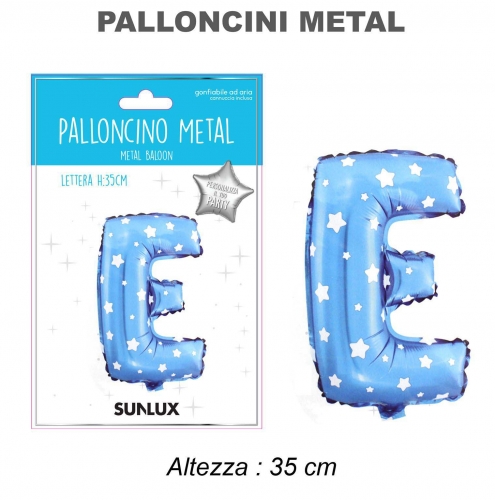 Palloncino celeste metal 35cm lettera E