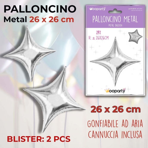 Palloncino mylar stella argento 26cm 2 pezzi