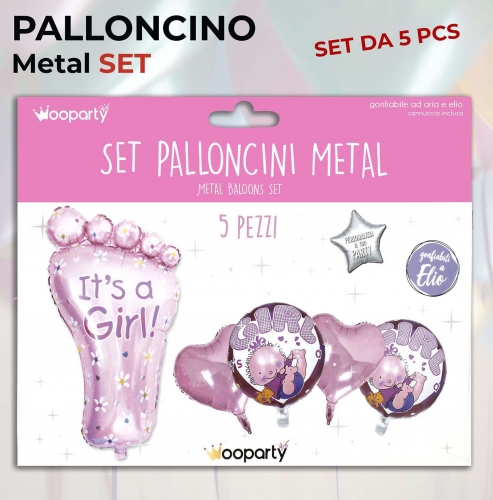 Set palloncini it's a girl 5 pezzi