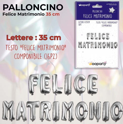 Palloncino felice matrimonio 35cm argento