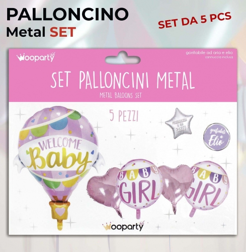 Set palloncini welcome baby girl 5 pezzi