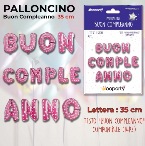 Palloncino buon compleanno pois rosa 35cm