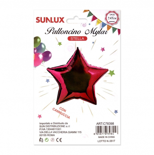 Palloncino mylar stella rosso 45cm