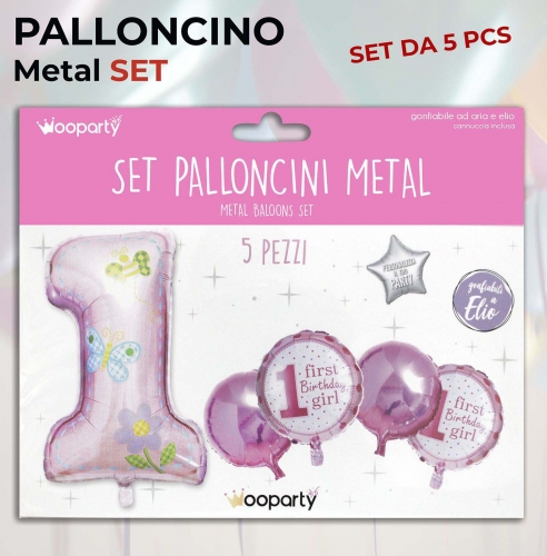 Set palloncini 1 anno girl 5 pezzi