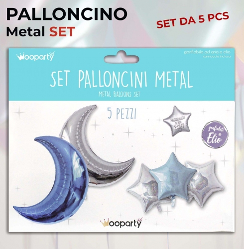 Set palloncini metal luna celeste 5 pezzi