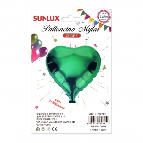 Palloncino mylar cuore verde 45cm