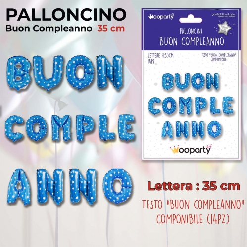 Palloncino buon compleanno pois celeste 35cm