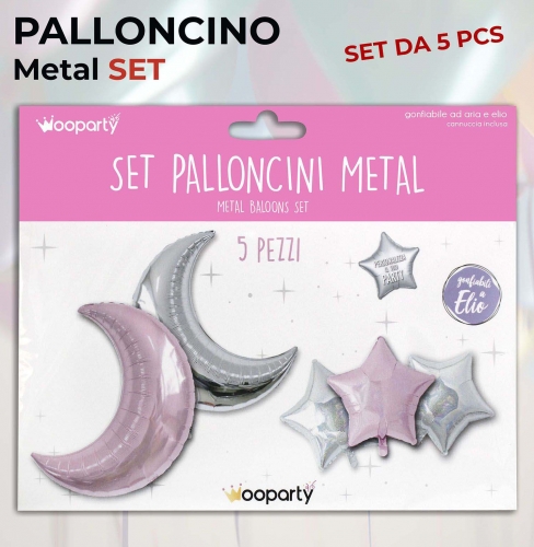 Set palloncini metal luna rosa 5 pezzi