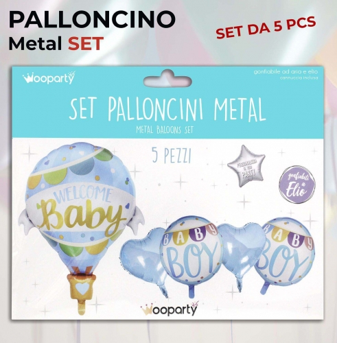 Set palloncini welcome baby boy 5 pezzi