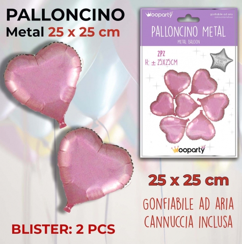 Palloncino mylar cuore rosa 25cm 2 pezzi