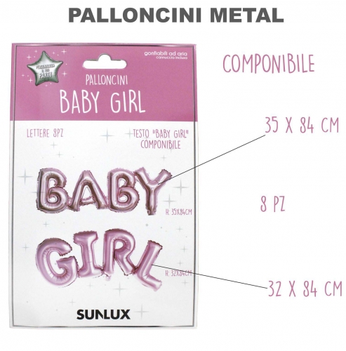 Palloncini baby 35x84cm girl 32x84cm celeste