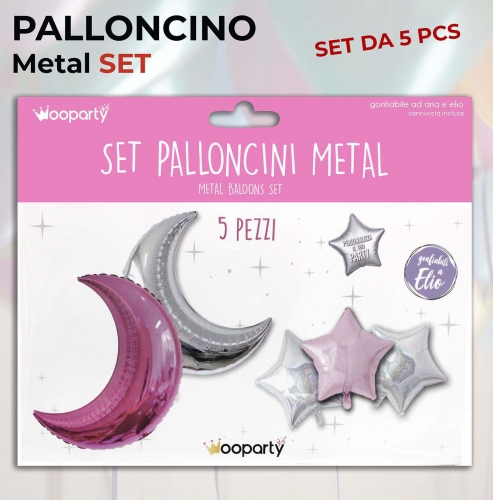 Set palloncini metal luna fucsia 5 pezzi