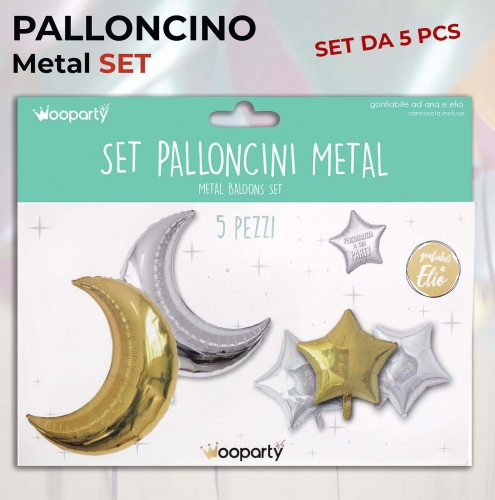 Set palloncini metal luna oro 5 pezzi