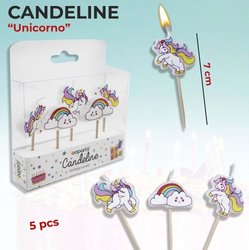 Candeline unicorno 7cm 5 pezzi