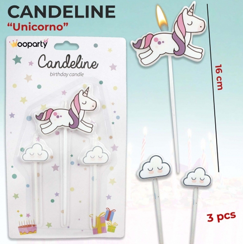 Candeline unicorno 3 pezzi