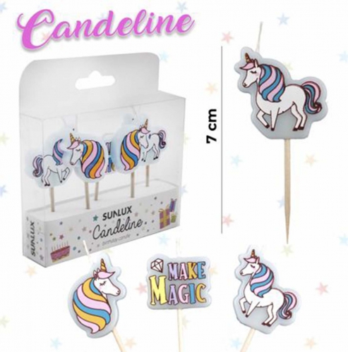 Candeline unicorno 7cm 5 pezzi
