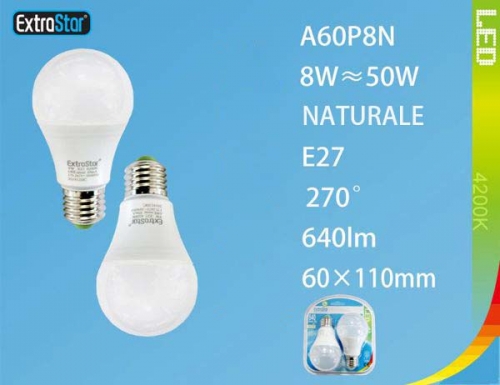 Lampadina LED E27 8W 640LM 4200K luce naturale 2 pezzi