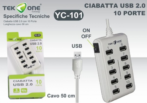 Ciabatta usb 2.0 10 porte cavo 50cm