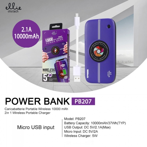Powerbank con ricarica wireless 10000mAh vari colori PB207