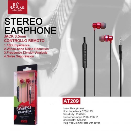 Auricolare in-ear con microfono e regola volume,Rosso/Nero/Oro/Argento AT209