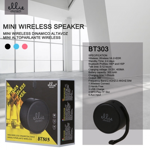Mini wireless altoparlante tondo 3W Rosso/Nero/Blu BT303