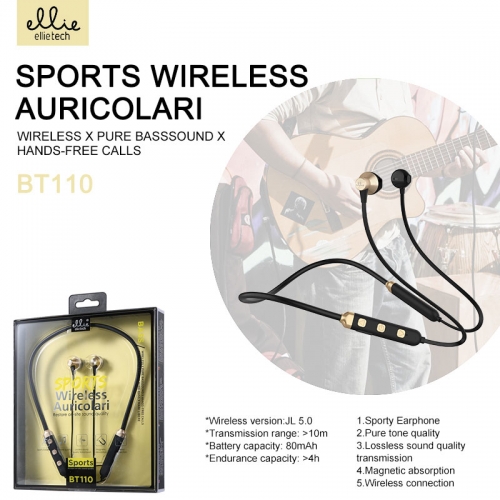 Aucolari wireless bluetooth sport magnetico Oro/Argento/Rosso BT110