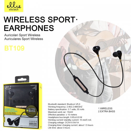 Auricolare Wireless bluetooth sport earphones Nero/Bianco BT109