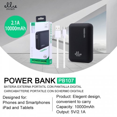 Power bank portatile con schermo digitale 10000mAh 2.1A,vari colori PB107