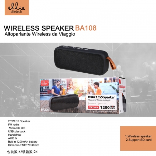 Altoparlante wireless da viaggio 5Wx2 BT Speaker Nero BA108