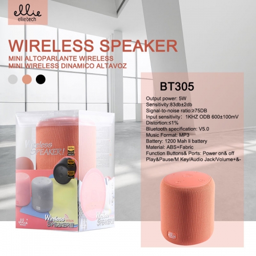 Wireless speaker 5w tondo 1200mAh Rosa/Griggio/Argento BT305